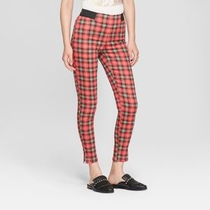 Junk Food Plaid Legging Pants Elastic Size M Red